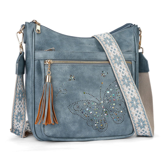 KITEVIUN Medium Crossbody Bags for Women Trendy, Women's Butterfly Shoulder Handbags with Tassel