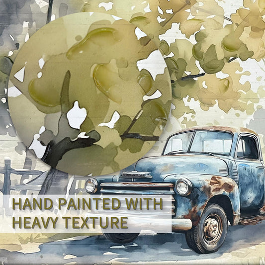 Framed Rustic Barn Wall Art: Large Farm Wooden Country Farmhouse Truck Painting Picture Old Car Countryside Field Landscape Print Artwork for Living Room Bedroom Home Office Decor 48" x 24"