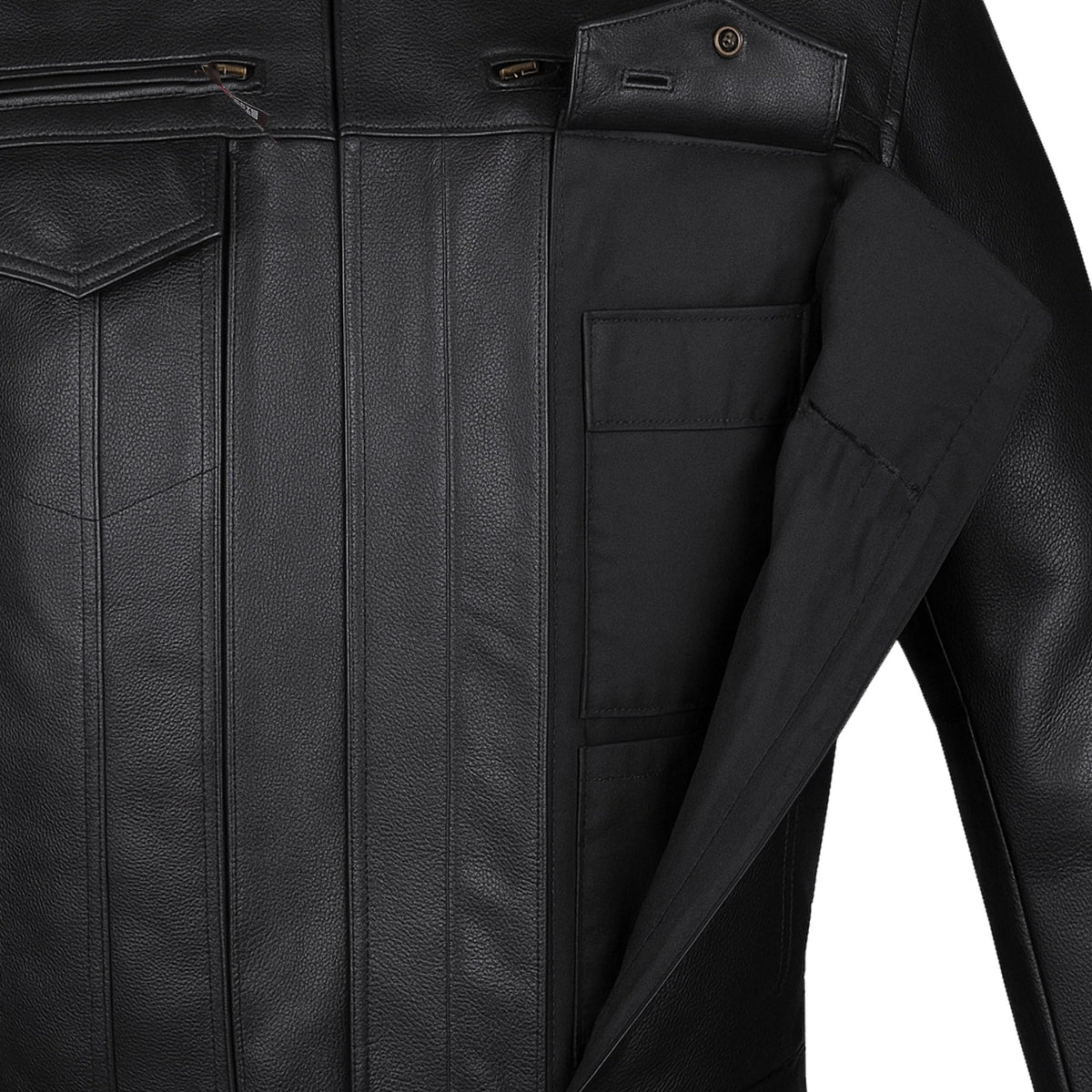 COMMUTER Men's Motorcycle Jacket, Premium Buffalo Leather, CE Armor - Ventilation, Utility Pockets, Cruiser Biker Black XL