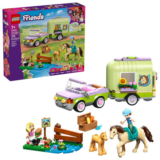 LEGO Friends Horse & Baby Foal Trailer Building Toy for Girls & Boys - Pretend Play Set for Kids, Ages 7+ - W/Autumn & Matilde Minidolls, Toy Animals, & Accessories - Gift Idea for Birthdays - 42695