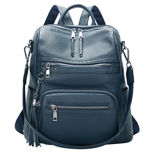 ALTOSY Genuine Leather Backpack Purse for Women Large Shoulder Bag With Laptop Compartment Multiple Pockets(S106 Indigo Blue)