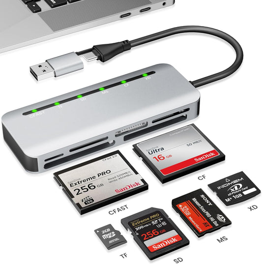 Bawanfa Plus 6-in-1 2.0 5Gbps 6 CFast Card Reader, USB C & USB A Multi Card Reader for CFast/MS/CF/SD/TF/XD - CFast