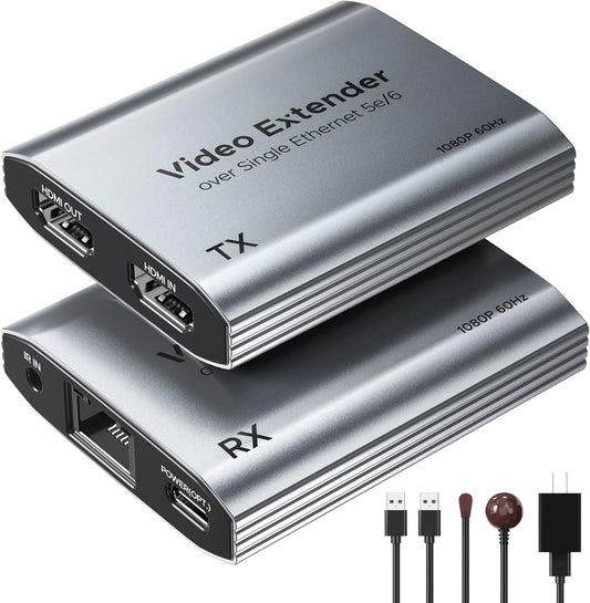 ByteWave 1080P@60Hz, Cat5e/6/7 50m/164ft, 1.3 HDMI Extender HDMI Over Ethernet Cable up to Loop-Out, PoC, IR Control