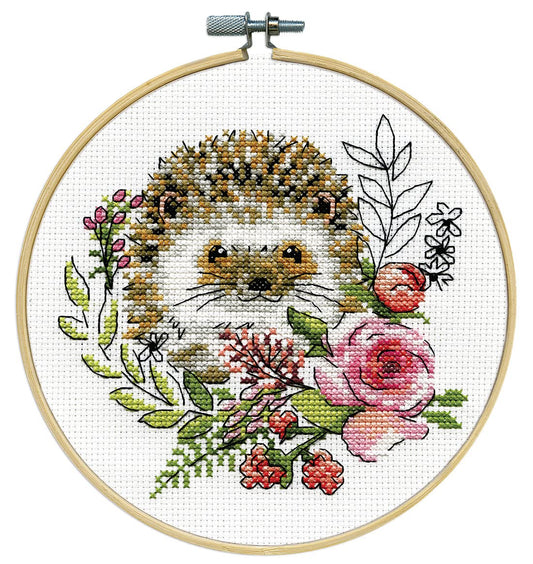 Design Works Hedgehog Counted Cross Stitch Kit – Adorable Animal Needlecraft Kit with Fabric, Thread & Needle – 6" x 6" Finished Size