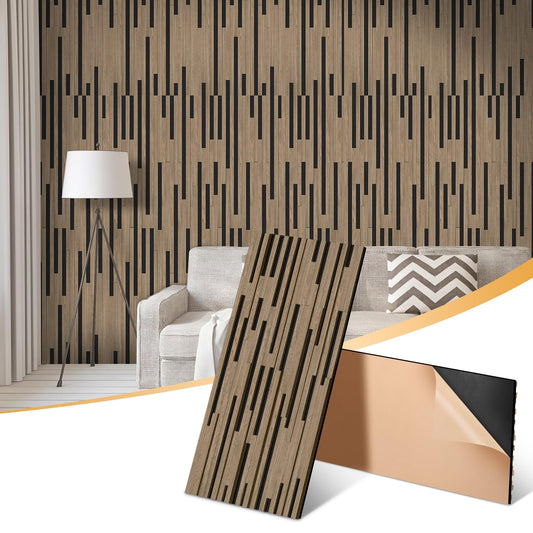 Laapee 2 Pack Acoustic Wood Slat Panels - 47.3x23.6x0.7 Inch 3D Textured Self-Adhesive Sound Absorbing Panels, Easy Install Soundproof Wall Panels for Bedroom, Office, Interior Decor (Walnut)