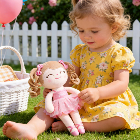 Gloveleya Baby Doll Gifts Plush Curly Hair Ballet Dolls Soft Girl Toys Pink 33CM