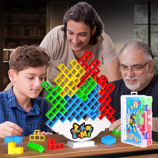 BBnote 48PCS Stack Game for Adult & Kids, Tetra Board Tower Games for Family Travel Party, 2 Players Balance Stacking Toy Attack, Team Toys Building Block