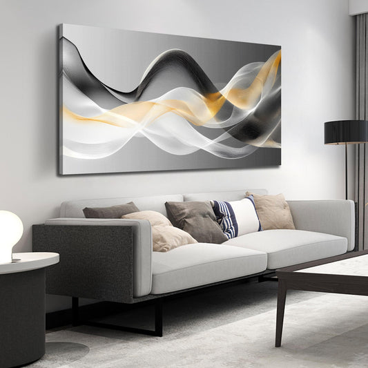 JuhaiArt Abstract Wall Art White Wall Decor for Living Room Office Large Black Canvas Art Picture Gold Artwork 29" x 59" Modern Prints