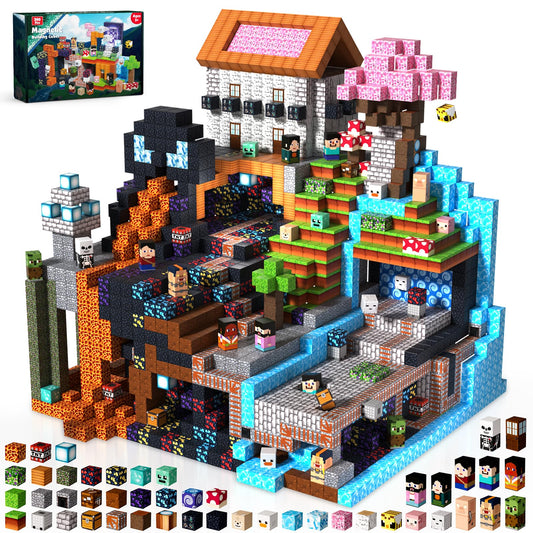 300PCS Magnetic Blocks - Magnet Building Blocks, Stacking Magents Cubes Toys Adventure Set Theme, STEM Montessori Sensory Toys for Kids Boys and Girls Ages 3 4 5 6 7 8 9 10 Easter Birthday Gifts