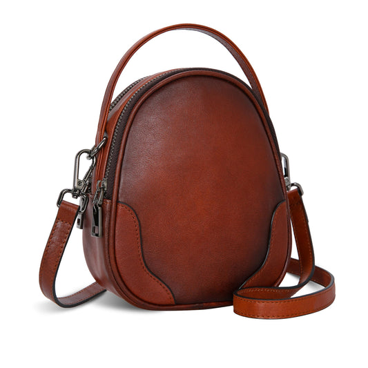 Iswee Small Leather Crossbody Bag for Women, Genuine Leather Mini Purse with Adjustable Strap, Women's Shoulder Bag for Travel and Daily Use, Ladies Purse Satchel (Brown)