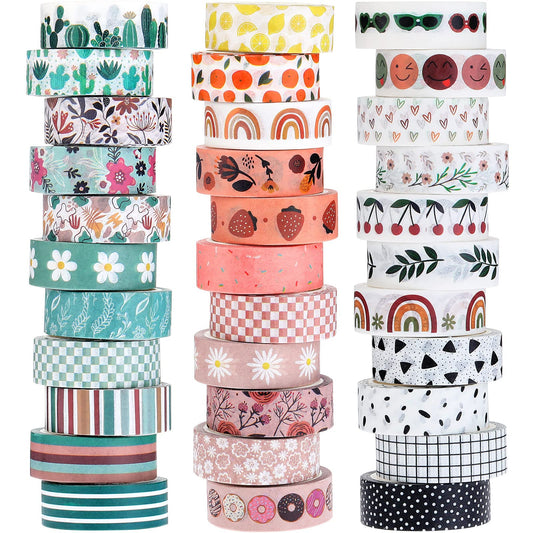 TaoBary 33 Rolls Washi Tape Set, 15 mm Holiday Washi Tape Set Seasonal Plaid Bohemian Colorful Vintage Cute for Card Wrapping Craft(Bohemia Style)