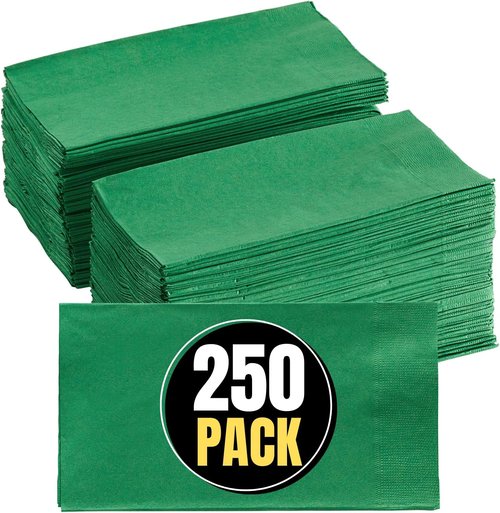Green Dinner Napkins | Disposable 2-Ply Paper Napkins - 15" x 17", 250 Count Pack