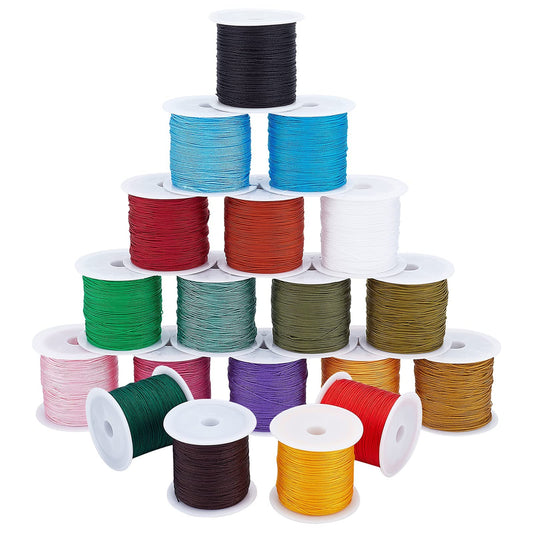 arricraft 19 Colors Polyester Cord, 0.5mm(0.02'') Round Beading String, Knotting Wire for Chinese Knotting, Kumihimo, Beading, Macramé, Jewelry Making, Sewing- 37~40 Yds/Roll