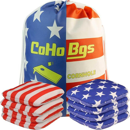 CoHoBgs Corn Hole Bags Set 8, Professional Cornhole Bags Dual-Sided Slick & Stick Resin Filled Suede and Duck Canvas Bean Bag for Cornhole Game Includes Carry Case