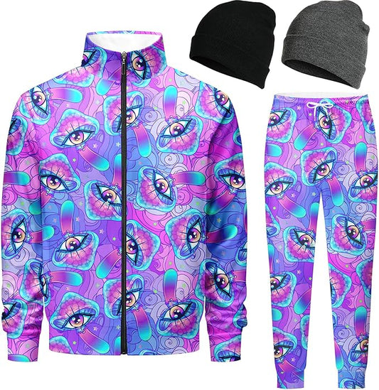 DOOPCCOR Men Track Suits Sets 80s outfit for men tracksuits sweatsuits 2 Piece sets Zip Casual Jogging 2 Knit Beanie