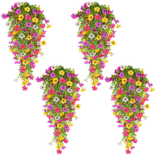 TURNMEON 4 Pcs Artificial Flowers for Outdoors Spring Summer Decor, UV Resistant No Fade Fake Hanging Flowers Plants Faux Plastic Realistic Silk Flower for Gardens Porch Planter Patio Yard Home Indoor