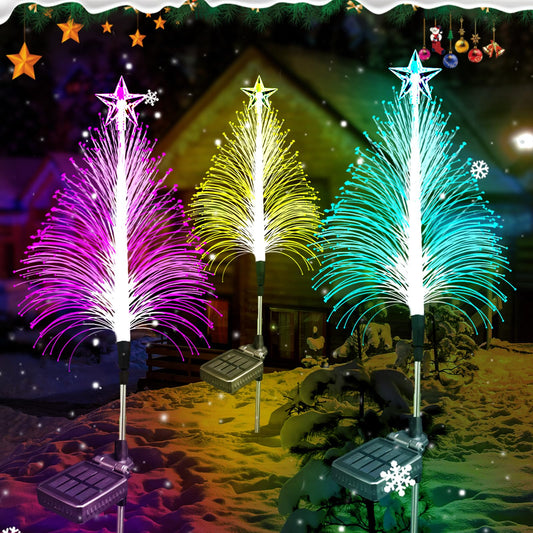3Pack 30inch Solar Christmas Tree Light Outdoor Waterproof Festival Decorations, 7 Color RGB Pathway Garden Stake Lights for Yard Lawn Porch Grave Cemetery Holiday Decor (Tangle-Free Installation)