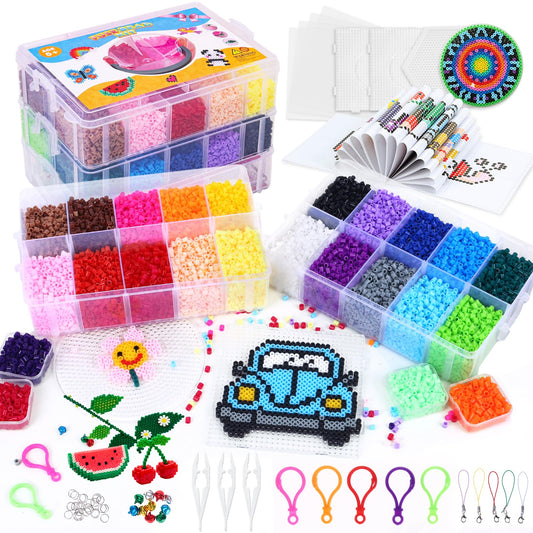 Fuse Beads Kit 24 Colors Melting Beads 21000 Pcs 5mm Beads with Over 80 Accessories and Storage Box, DIY Arts & Crafts for Kids, Creative Toy and Gift Idea for Birthday, Party and Classes