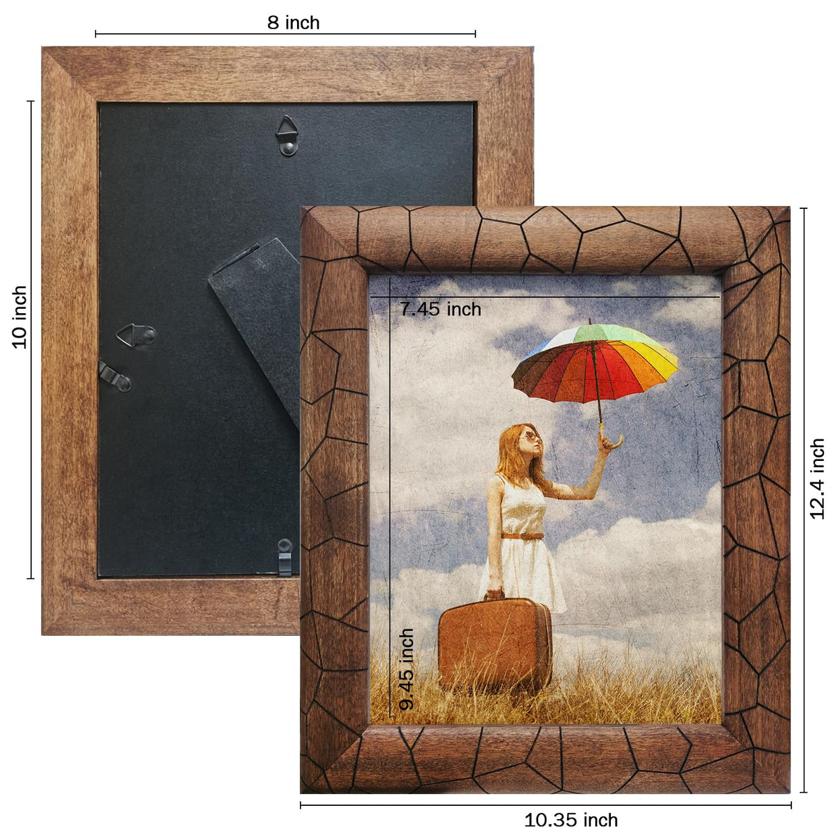 Eosglac 8x10 Picture Frame Wood, with Laser-Etched Cracked Texture, 8 x 10 Brown Rustic Wood Frames Farmhouse Countryside Decor Display Tabletop or Wall