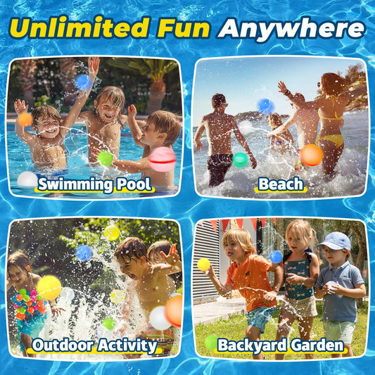 WABALLO 24Pcs Reusable Water Balloons, Magnetic Water Balls Quick Fill, Self-Sealing Water Toys for Kids Outdoor Games, Summer Pool Beach Party Fun