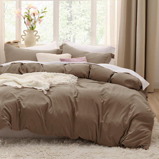 Bedsure Coffee Duvet Cover - Full Size 3-Piece Extra Soft Cotton-Like Polyester Bedding Set | 80x90 Inches with Zipper Closure & 2 Pillow Shams