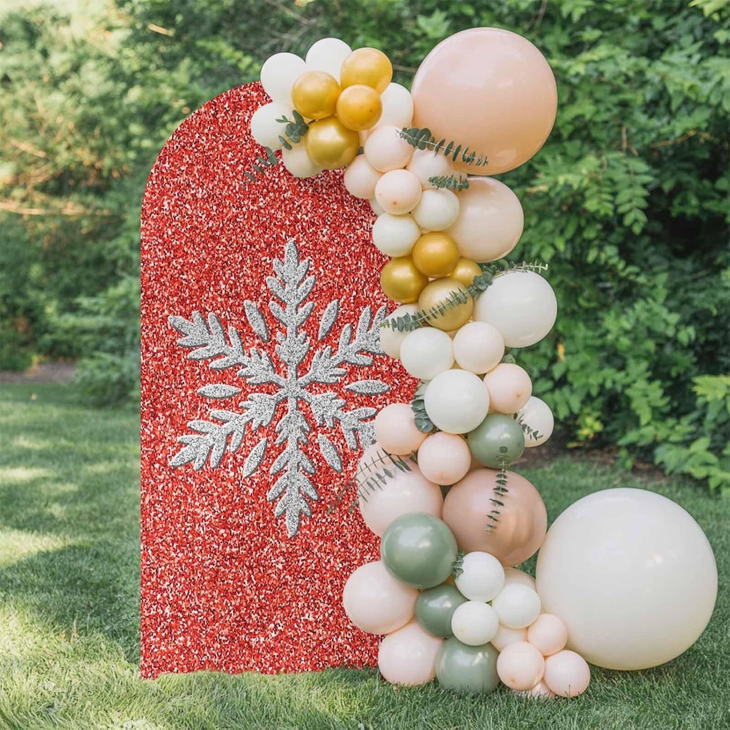 Duskova Living 6 Modern Themed Arch Backdrop Cover FT, Winter Watercolor Sparkling Snowflake Pattern Wedding Arch Cover