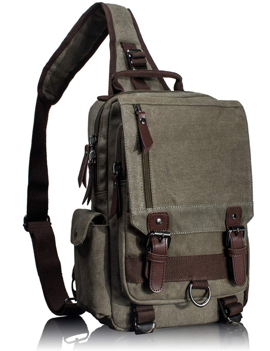 Leaper Retro Crossbody Bag Sling Bag Canvas Messenger Bag for Men Women Shoulder Bag Crossbody Handbags Satchel Army Green, L