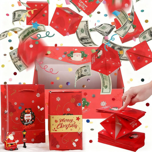 BOVVSKY 16PCS Surprise Gift Box Explosion for Money, Merry Christmas Surprise Gift Box Explosion for Money, Christmas Cash Luxury Folding Pop-Up SurpriseBox (Red)