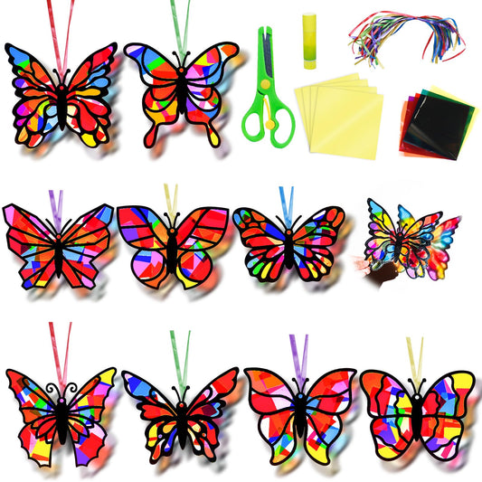 EggSun 36 Sets Butterfly Suncatchers Crafts Kit Ornaments Stained Glass Window Arts and Crafts Supplies for Classroom Holiday Birthday Projects Home Party Favors Decorations Ages 4 8 12