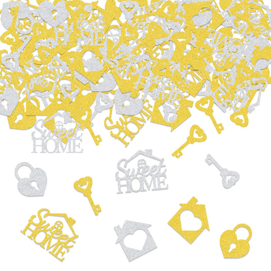 200Pcs Sweet Home Confetti,Housewarming/Welcome Home Party Table Decorations,Welcome Back Theme Party Paper Decor Supplies Gold & Silver