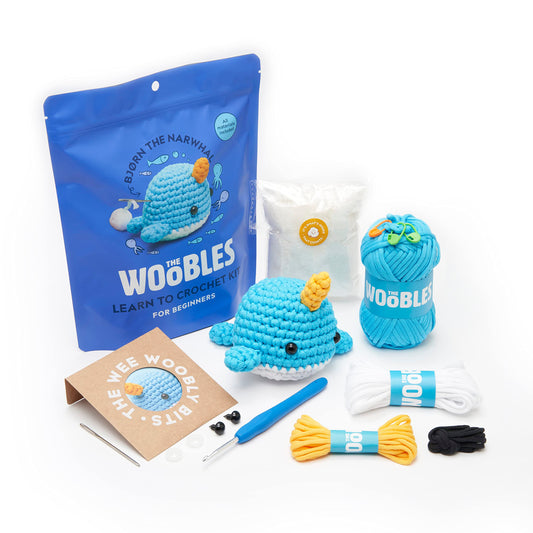 The Woobles Crochet Kit for Beginners - Easy Arts and Crafts Knitting & Crochet Animals Kit As Seen On Shark Tank - Bjørn The Narwhal