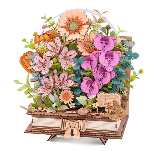 Wowood 3D Wooden Flower Puzzles for Adults-Wooden Bloom Book, Mothers Day DIY Crafts Model Kits Building Set Birthday Gifts, Artificial Botanical Decor Creative Gift for Women to Table Dispaly(552PCS)