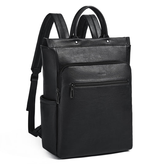 Mroede Leather Laptop Backpack for Women, Travel Backpack Purse Fits 15.6 Inch Laptop, Casual Daypack with Laptop Compartment for Men Teachers College Work Business Nurse Weekender, Black
