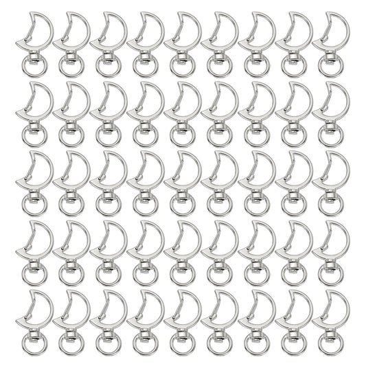 PATIKIL Swivel Lobster Clasp, 50 Pcs Moon Shape Swivel Clasp Hooks Metal Snap Clips Lanyard Claw Clasps Key Chain Making Kit for DIY Crafts Purse Bag Connector Hardware, Silver Tone