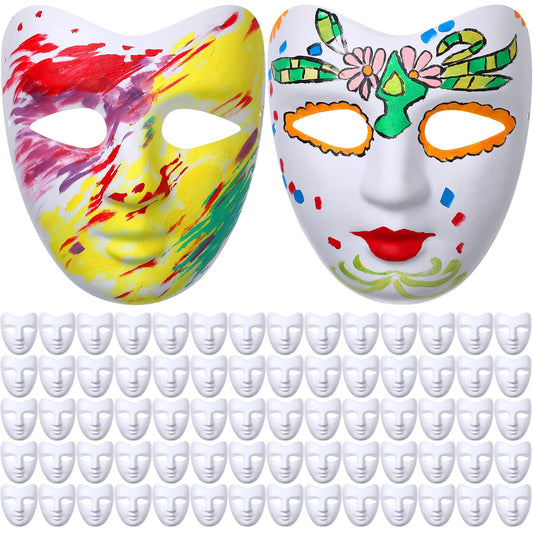 Sumind 50 Pcs White Paper Mache Mask Craft DIY Blank Paintable Costume Full Face Plain Mask for Decoration Cosplay Party Halloween