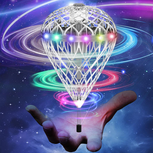2025 Flying Orb Ball Cosmic Globe, 3D Bouncing & Hover Spinning Floating Ball Toy with Dazzling RGB Lights, Outdoor Ball Cool Toys Gift for Boys Girls Ages 6 7 8 9 10+(Silver)