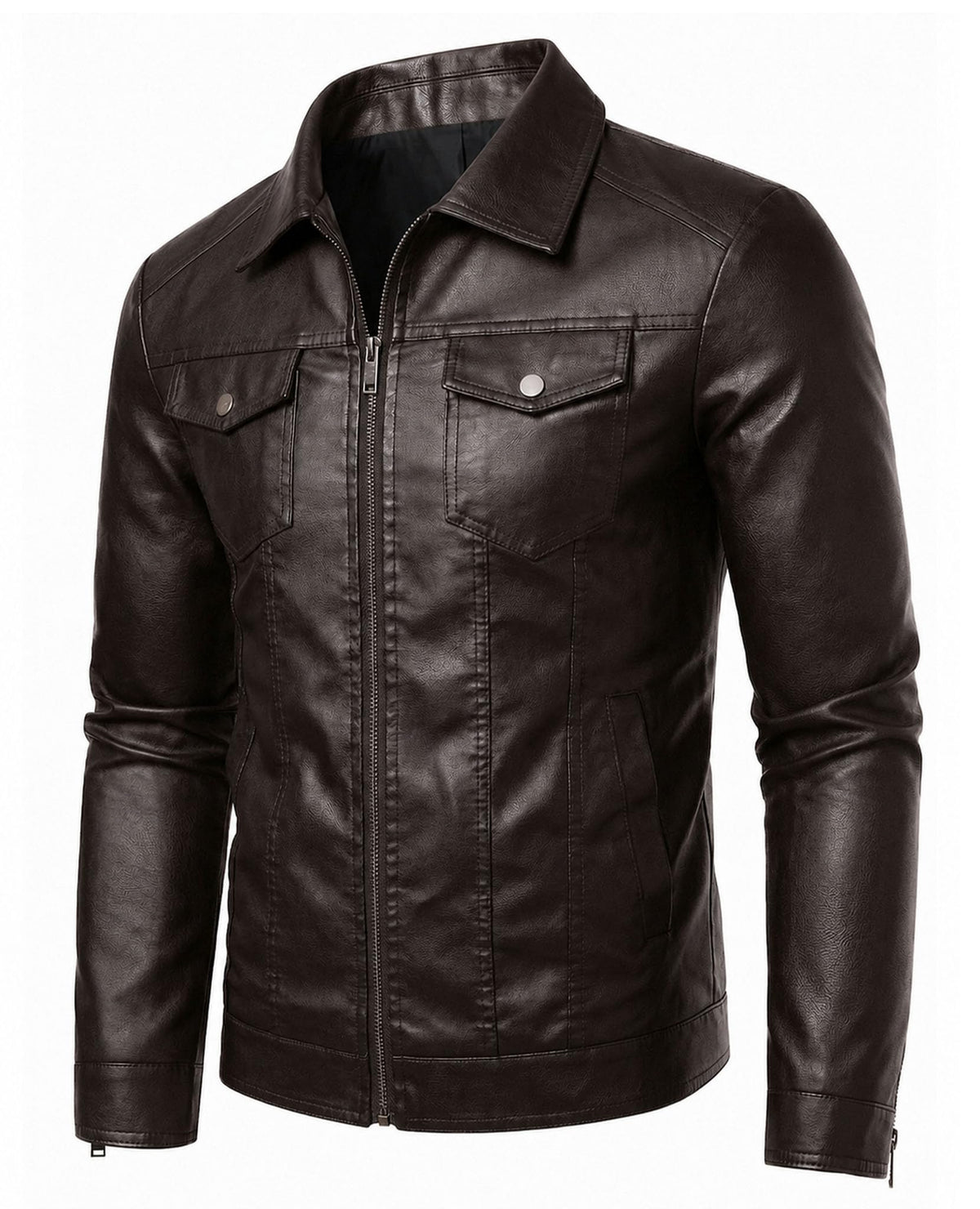 Vogaera Mens Leather Jacket Faux Leather Jackets Motorcycle Biker Coat Outwear Casual Lightweight Dark Brown XXL