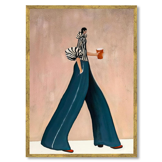 Large Gold Framed Modern Fashion Abstract Wall Art Chic Long-Leg Silhouette Female Canvas Poster Bold Figurative Woman Painting Feminine Prints Artwork Girl Pictures for Home Decor 24x36inch