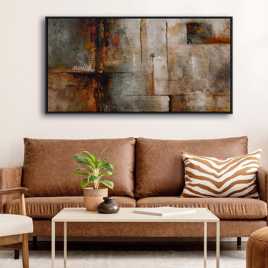 YDYSUNE Framed Abstract Wall Art - Brown Subtle Textured Canvas Wall Decor Painting for Bedroom,Modern Grid Living Room Picture Artwork Decoration Ready to Hang 20×40INCH