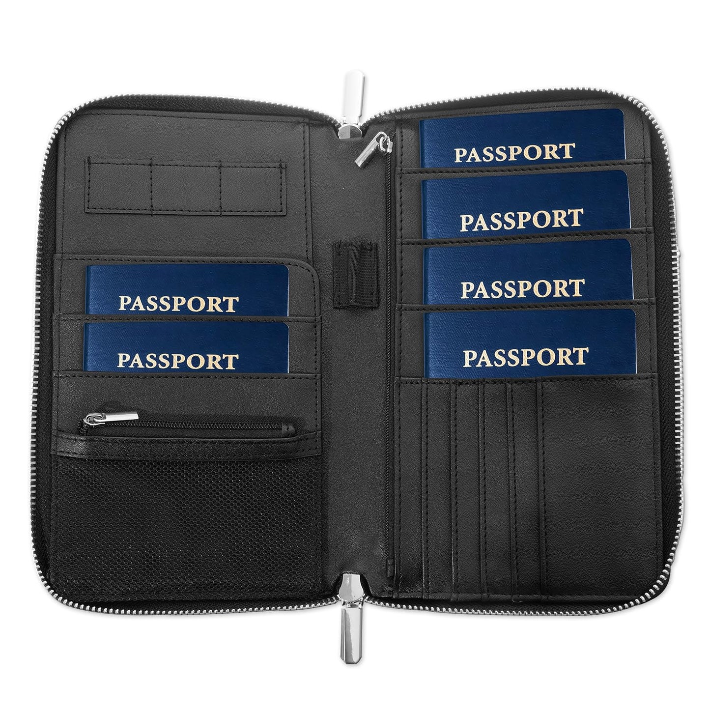 RFID Blocking Family Passport Holder Wallet 6,Premium Leather Travel Document Organizer for Women and Men,Travel Wallet for Credit Card(Black)