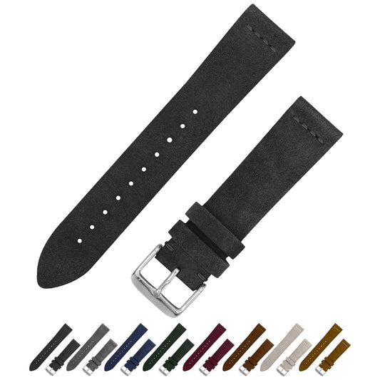 Benchmark Basics Black 18mm Suede Watch Strap - Vintage Leather Watch Band for Men & Women - Compatible with Regular & Smart Watches
