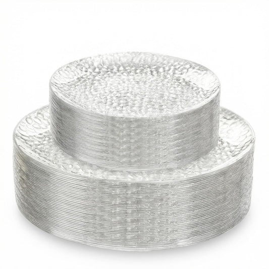 Rubtlamp 60Pcs Plastic Plates, Clear Disposable Plates, Hammered Heavy Duty Plastic Platos, Fancy Disposable Platos Include 30 Clear Dinner Plate, 30 Salad Plate For Bridal Spring