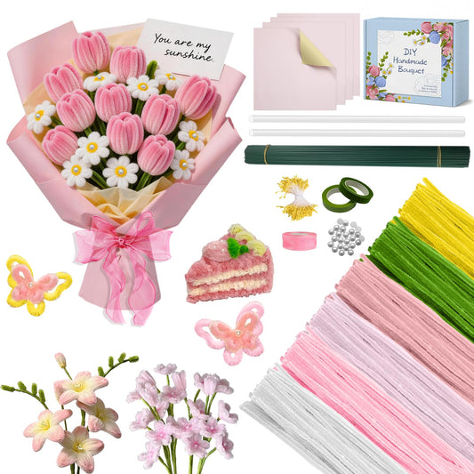 AZEAM 630 Pcs Pipe Cleaner Craft, 500 Pcs Pink Pipe Cleaner Bulk with 6 Color Chenille Stems for Flower Kit Pastel Fluffy Fuzzy Sticks for Craft DIY Art Party Decoration