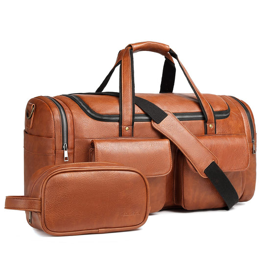 Travel Duffel Bag for Men, Large PU Leather Carry on Duffle Bag for Traveling, Waterproof Overnight Weekender Gym Bags with Shoe Compartment - Perfect for Daily Use/Birthday Gift