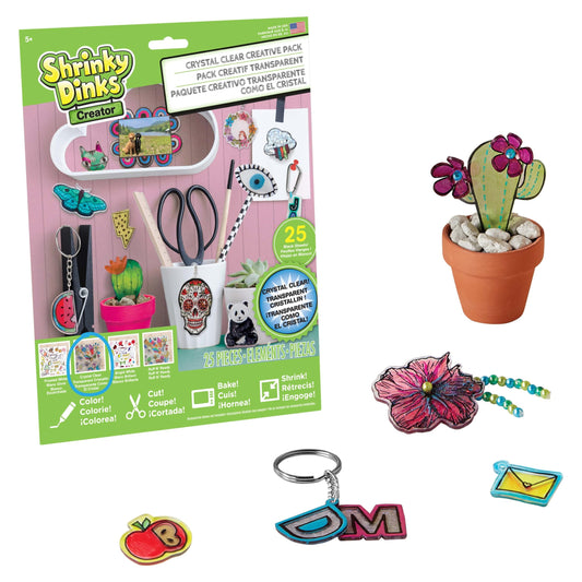 Shrinky Dinks Creative Pack, 25 Sheets Crystal Clear, Kids Art and Craft Activity Set, Kids Toys for Ages 6 Up