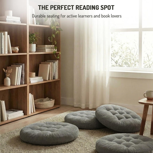 Degrees of Comfort Meditation Floor Pillow, Round Large Pillows Seating for Adults, Tufted Corduroy Cushion for Tatami Living Room, Grey, 22 Inch