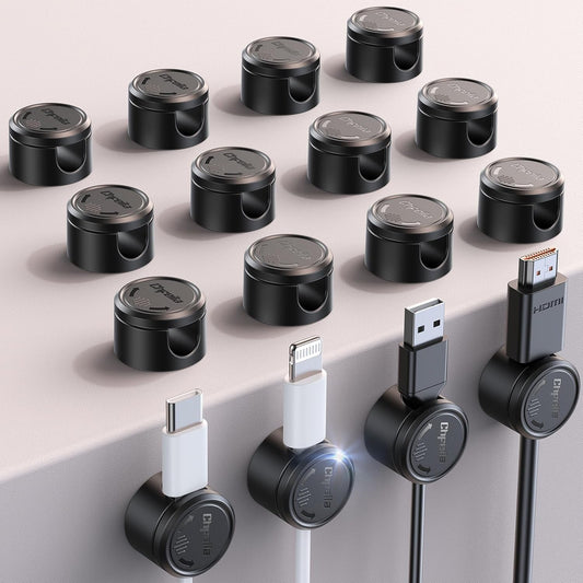 Chfeila 16Pack [360Rotating Cord Organizer, Twist-Lock] Magnetic Cable Management Clips, Adhesive Phone Charging Keeper