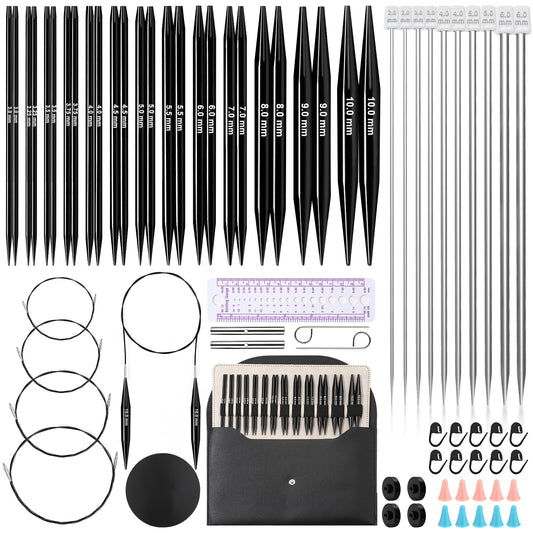 13 Pairs Interchangeable Knitting Needles Set with 4 Flexible Cables, Portable Circular Knitting Needles, 3-10 mm Smooth Aluminum Knitting Needle Kit for Beginner Projects Travel Home Knitting