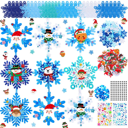 Fullhawl 261 Pcs Christmas Snowflake Crafts Kits Xmas Winter Snowflake DIY Craft Ornament Decor Christmas Santa Claus Snowman Gingerbread Man Foam Stickers for Winter Holiday Activities Party Favor