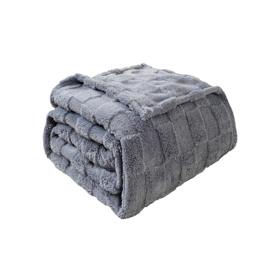Flannel Checkerboard Throw Blanket 3D Checkered Super Soft Fluffy Lightweight for Sofa Chair Bed Camping Anti-Pilling Protecting The Sofa for All Seasons (Gray Blue, 50 x 60 inch)